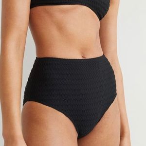 Black Textured High Waisted Bikini Bottoms